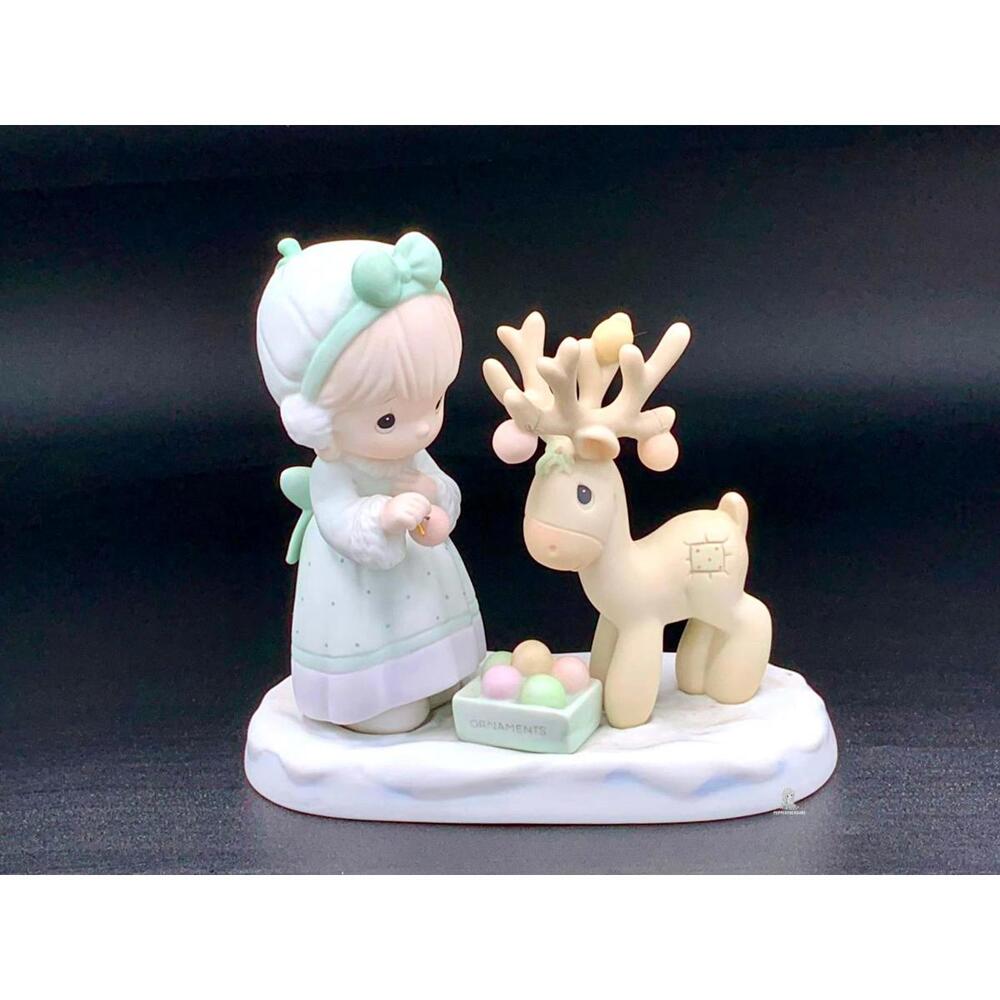 Precious Moments Vintage Christmas Figurine Girl with Reindeer Collectible